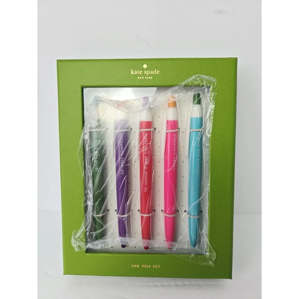 Kate Spade Pen Set of 5 Black Ink Ballpoint‎ Pens Colorful So Well Composed NEW